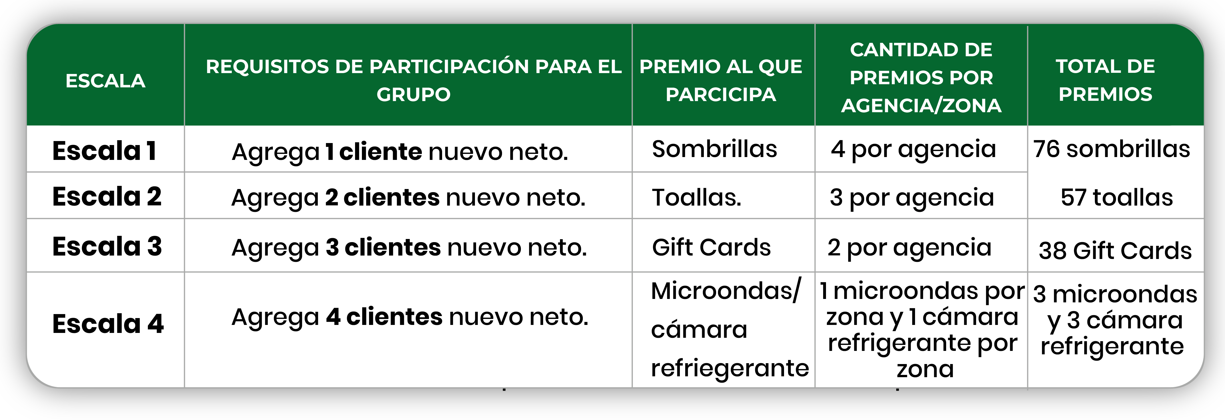 Escala de requisitos y premios