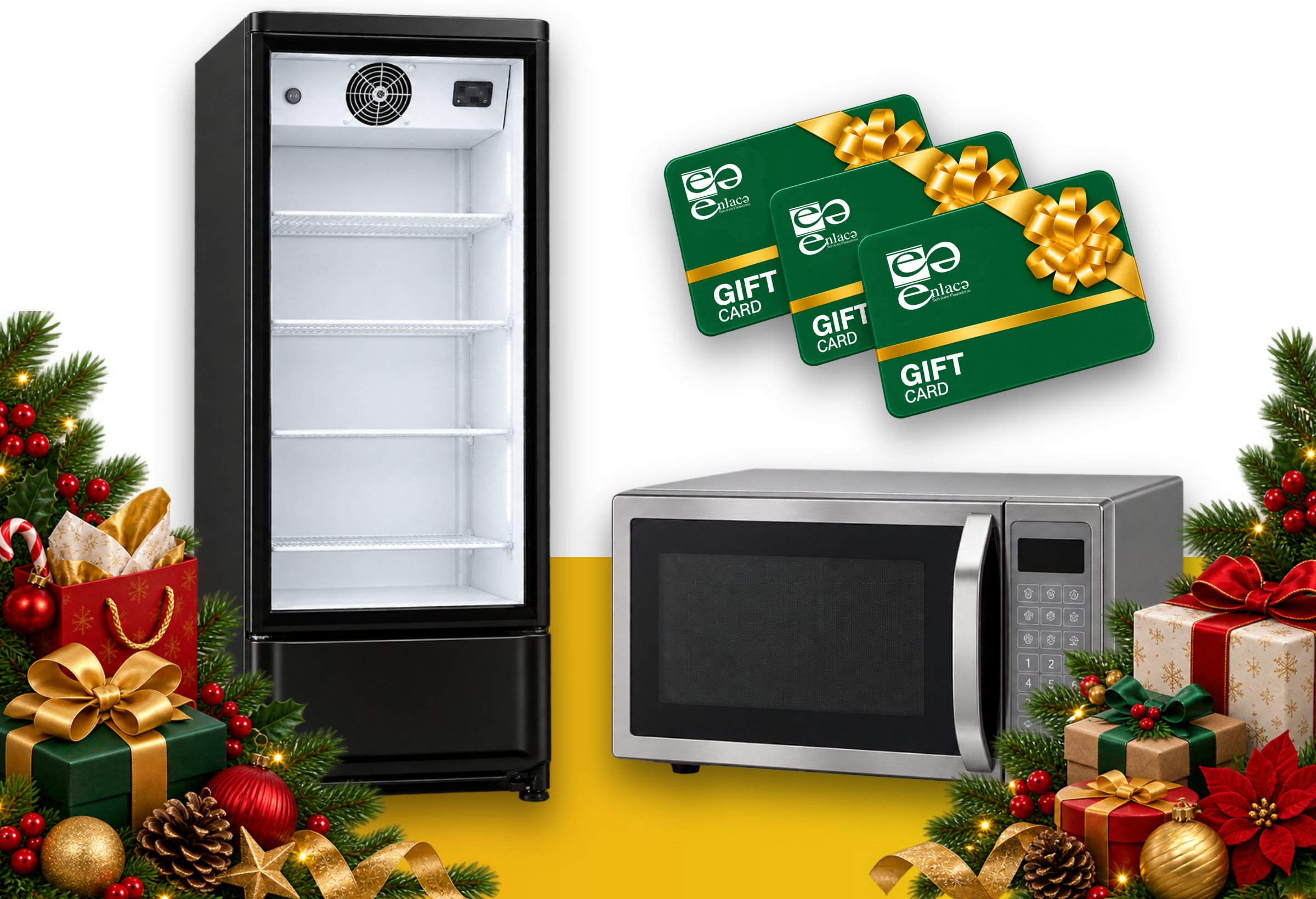 Premios Promoción Navideña 2026: cámara refrigerante, microondas y Gift Cards